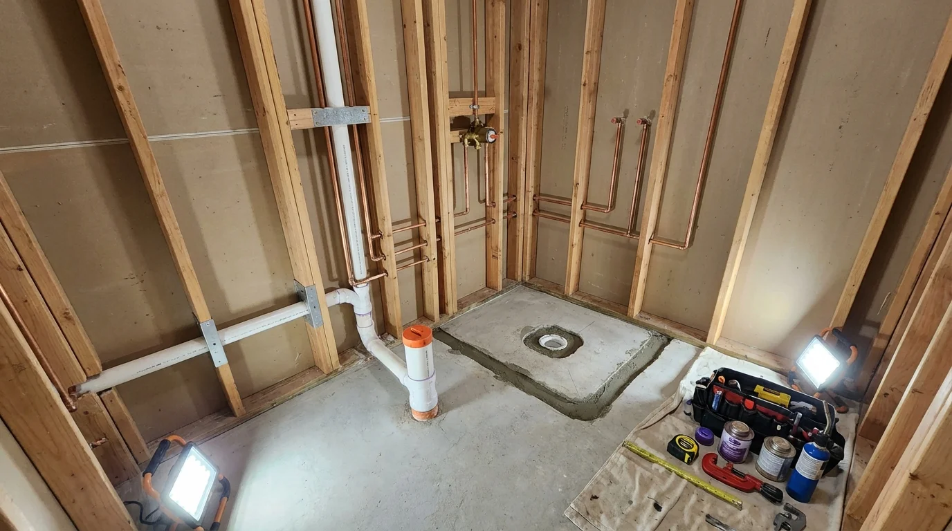 Bathroom rough-in plumbing during remodel by Johns Plumbing LLC in Murphysboro