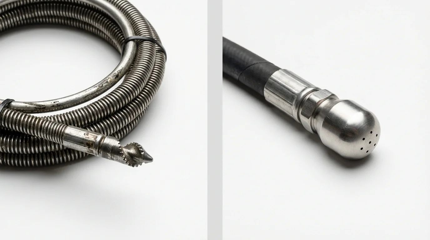 Drain snake cable and hydro jetting nozzle used for drain cleaning in Murphysboro, IL