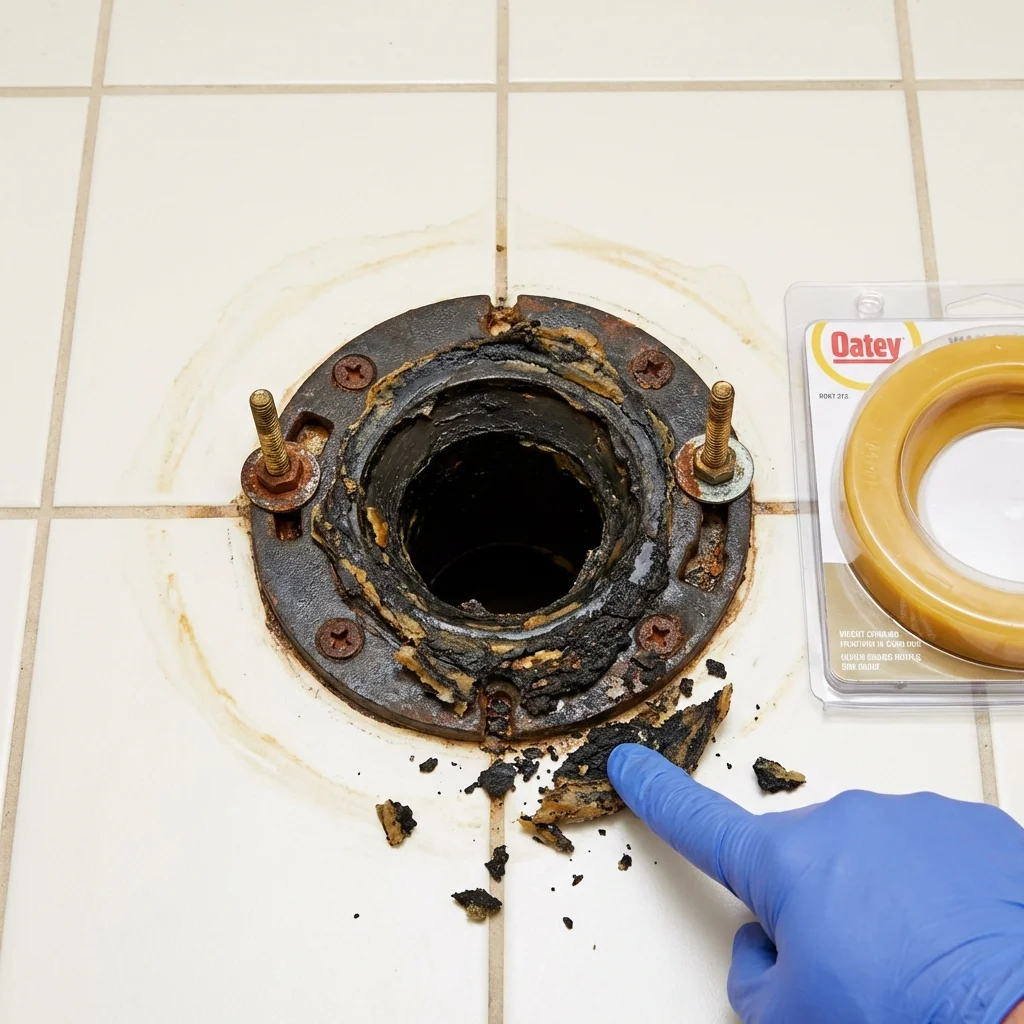 Failed wax ring showing water seepage at the base of a toilet in a Murphysboro, IL home