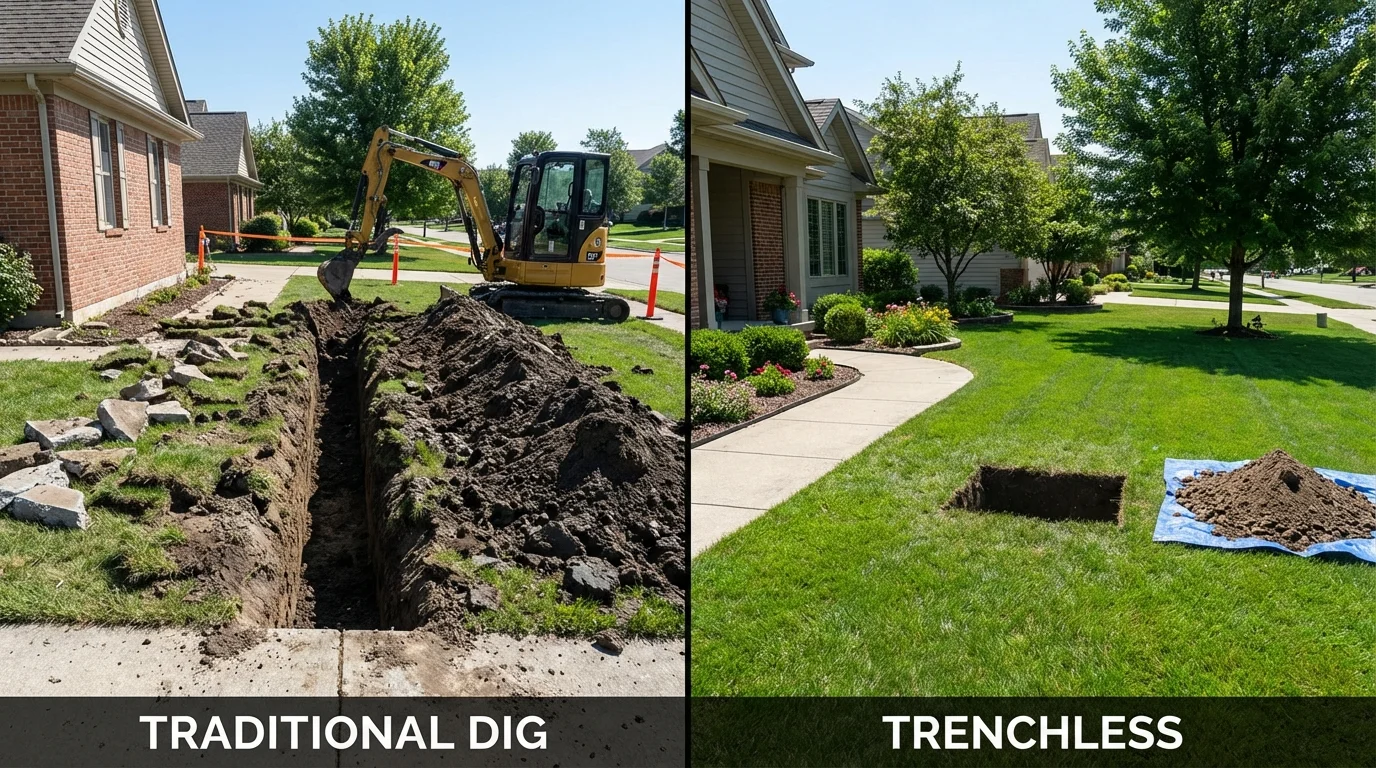 Trenchless sewer repair with minimal yard damage versus traditional excavation in Murphysboro, IL